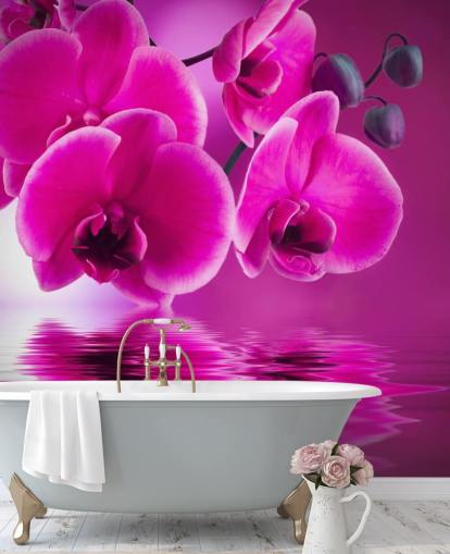 rosa tilpassbart blomstertapet veggmaleri kalt Pink Orchids for spa, hoteller og bad