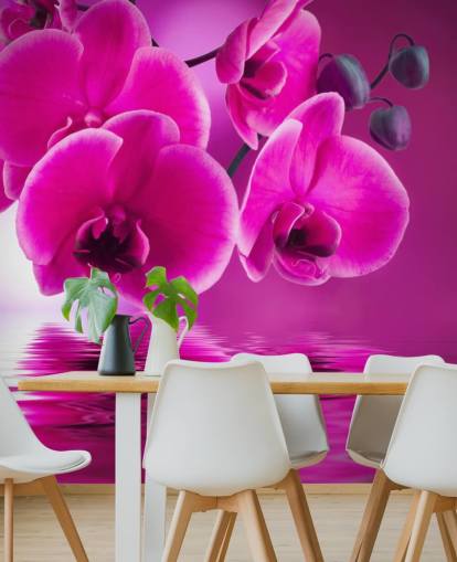pink customisable floral wallpaper mural called Pink Orchids for spas, hotels and bathrooms