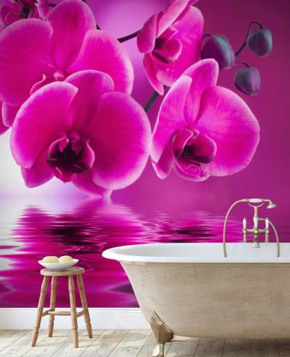 pink customizable floral wallpaper mural called Pink Orchids for spas, hotels and bathrooms