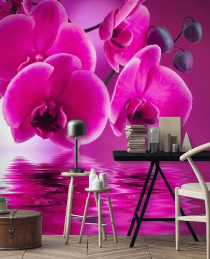 pink customizable floral wallpaper mural called Pink Orchids for spas, hotels and bathrooms