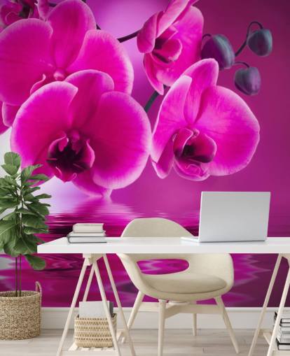 roze aanpasbare bloemenbehangmuurschildering genaamd Pink Orchids voor spa's, hotels en badkamers roze aanpasbare bloemenbehangmuurschildering genaamd Pink Orchids voor spa's, hotels en badkamers