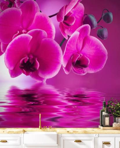 pink customisable floral wallpaper mural called Pink Orchids for spas, hotels and bathrooms