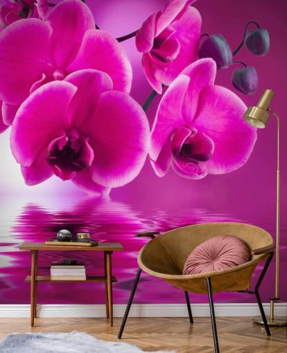 rosa tilpassbart blomstertapet veggmaleri kalt Pink Orchids for spa, hoteller og bad