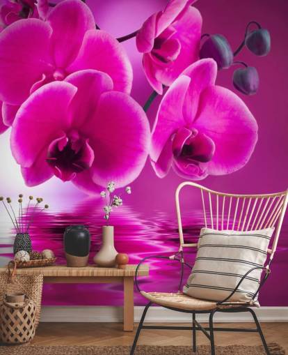 rosa anpassningsbar blommig tapetväggmålning kallad Pink Orchids för spa, hotell och badrum