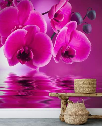 pink customizable floral wallpaper mural called Pink Orchids for spas, hotels and bathrooms pink customizable floral wallpaper mural called Pink Orchids for spas, hotels and bathrooms