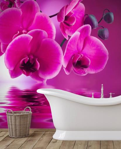 Rosafarbenes personalisierbares Blumentapeten-Wandbild namens Pink Orchids für Spas, Hotels und Badezimmer