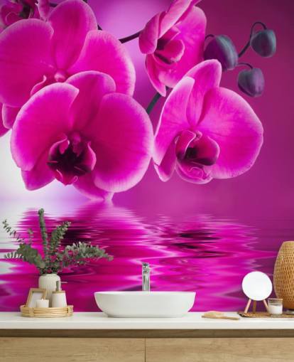 pink customisable floral wallpaper mural called Pink Orchids for spas, hotels and bathrooms