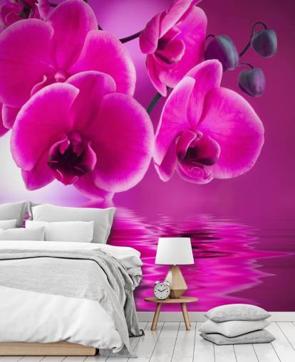 vaaleanpunainen räätälöitävä kukka-taustakuvamaalaus nimeltä Pink Orchids kylpylöihin, hotelleihin ja kylpyhuoneisiin