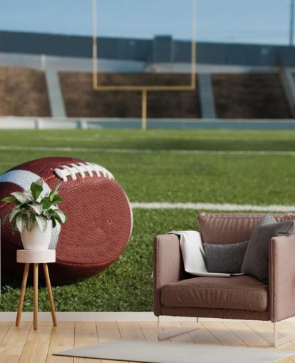 grønn og brun amerikansk fotball veggmaleri kalt American Football Field for høyskoler, treningsstudio og barnerom