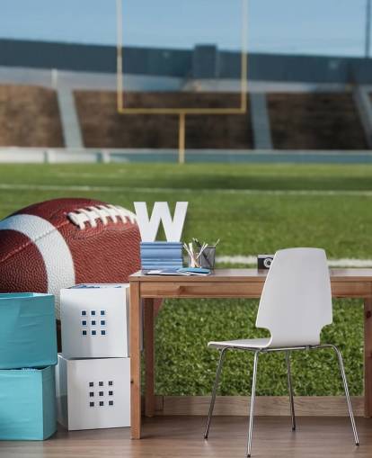 mural de pared de fútbol americano verde y marrón llamado American Football Field para universidades, gimnasios y dormitorios de niños