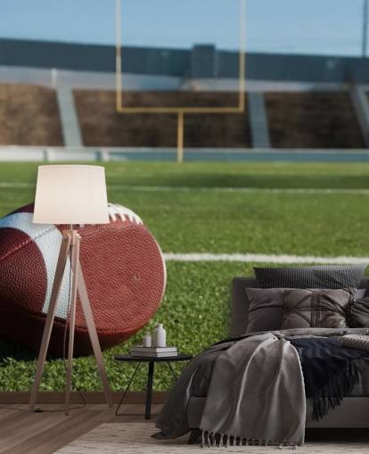 mural de parede de futebol americano verde e marrom chamado American Football Field para faculdades, ginásios e quartos infantis