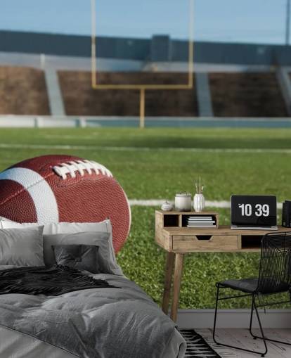 vihreä ja ruskea amerikkalaisen jalkapallon seinämaalaus nimeltä American Football Field korkeakouluille, kuntosalille ja lasten makuuhuoneille