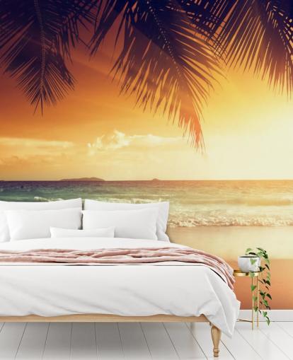 Fondo de pantalla de cielo naranja atardecer en playa tropical