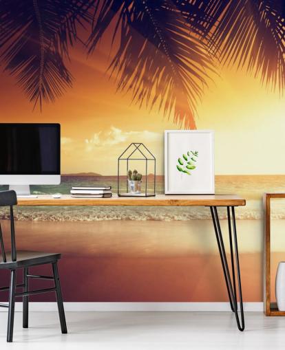 Orange Sunset Sky on Tropical Beach Wallpaper