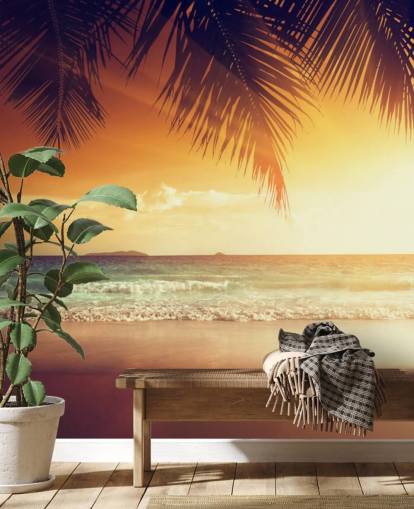 Orange Sunset Sky on Tropical Beach Wallpaper