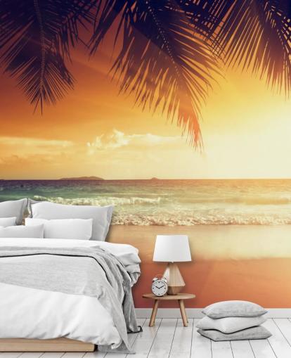 Orange Sunset Sky on Tropical Beach Wallpaper Orange Sunset Sky on Tropical Beach Wallpaper