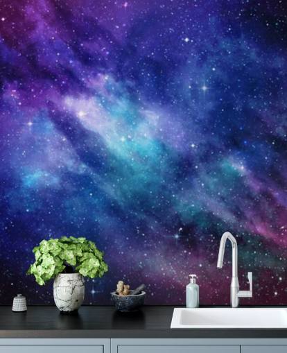 papel de parede espacial roxo, azul e rosa