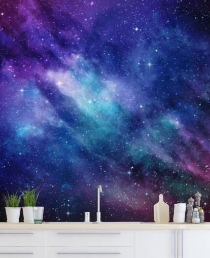 carta da parati spaziale viola, blu e rosa