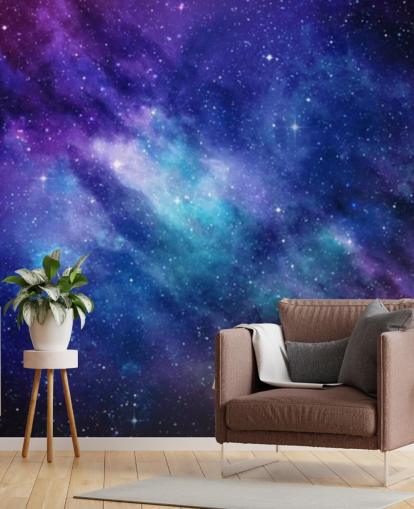 paars, blauw en roze ruimtebehang