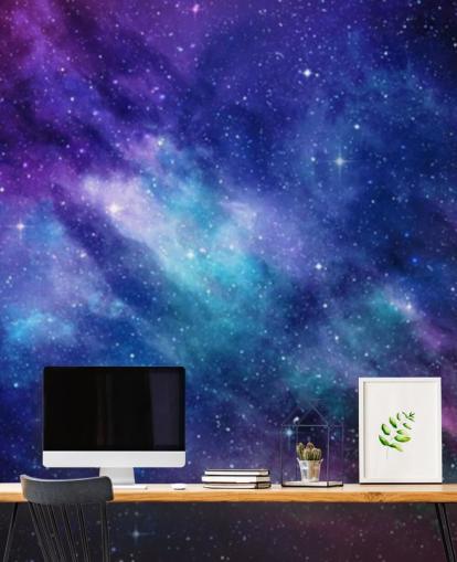 papel de parede espacial roxo, azul e rosa