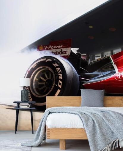 papier peint mural rouge de Formule 1 personnalisable appelé Ferrari F1 pour les chambres et les bureaux à domicile