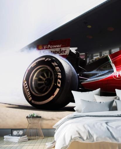 mural rojo personalizable de Fórmula 1 llamado Ferrari F1 para dormitorios y oficinas en casa