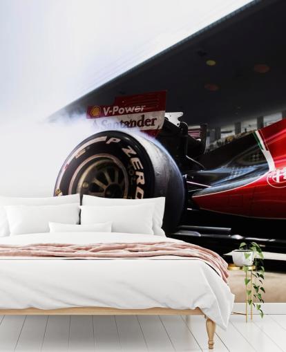 red customizable formula one wallpaper mural called Ferrari F1 for bedrooms and home offices