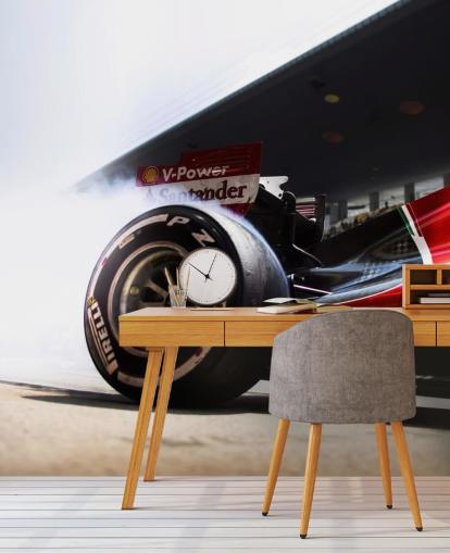 punainen muokattava formula 1 -taustakuvamaalaus nimeltä Ferrari F1 makuuhuoneisiin ja kotitoimistoihin