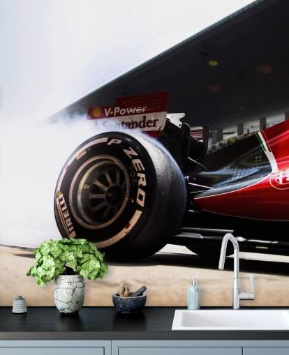 rode aanpasbare formule 1 behangmuurschildering genaamd Ferrari F1 voor slaapkamers en thuiskantoren rode aanpasbare formule 1 behangmuurschildering genaamd Ferrari F1 voor slaapkamers en thuiskantoren