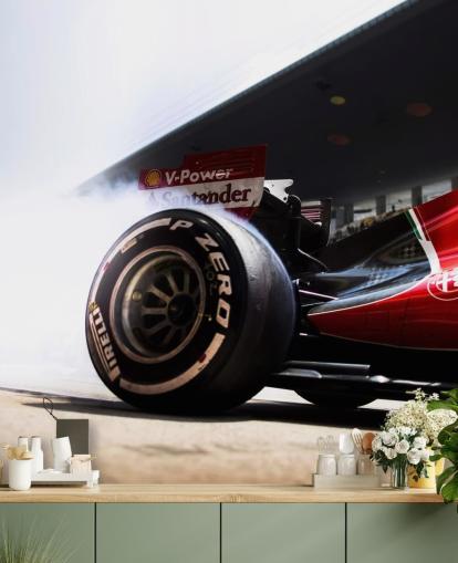 mural de papel de parede vermelho personalizável de fórmula 1 chamado Ferrari F1 para quartos e escritórios domésticos