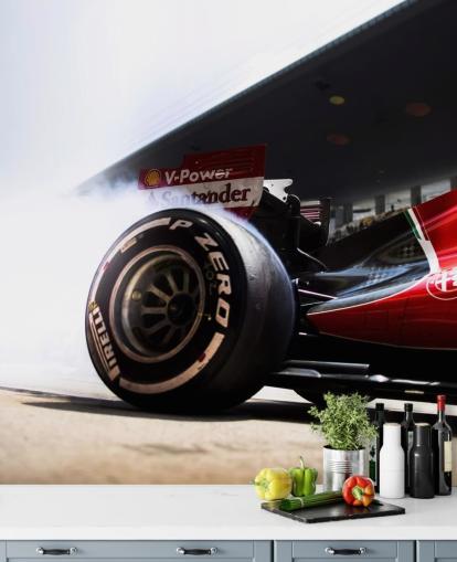 mural de papel de parede vermelho personalizável de fórmula 1 chamado Ferrari F1 para quartos e escritórios domésticos