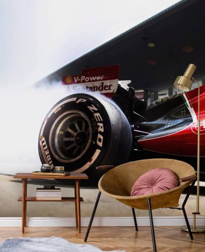 mural de papel de parede vermelho personalizável de fórmula 1 chamado Ferrari F1 para quartos e escritórios domésticos
