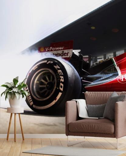 red customizable formula one wallpaper mural called Ferrari F1 for bedrooms and home offices