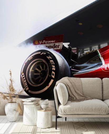 mural de papel de parede vermelho personalizável de fórmula 1 chamado Ferrari F1 para quartos e escritórios domésticos