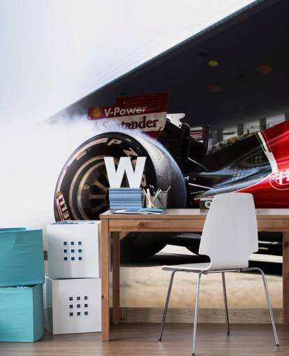 papier peint mural rouge de Formule 1 personnalisable appelé Ferrari F1 pour les chambres et les bureaux à domicile