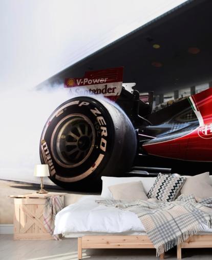 mural rojo personalizable de Fórmula 1 llamado Ferrari F1 para dormitorios y oficinas en casa