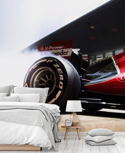mural rojo personalizable de Fórmula 1 llamado Ferrari F1 para dormitorios y oficinas en casa
