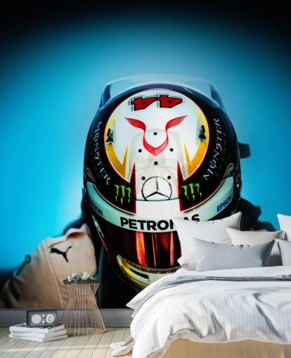 Close Up of Lewis Hamilton with Helmet Wallpaper
