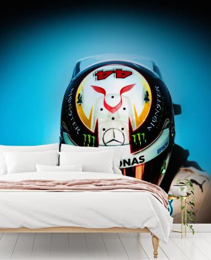 Close Up of Lewis Hamilton with Helmet Wallpaper