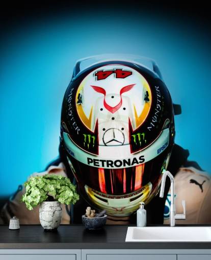 Close Up of Lewis Hamilton with Helmet Wallpaper