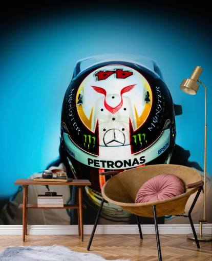 Close Up of Lewis Hamilton with Helmet Wallpaper