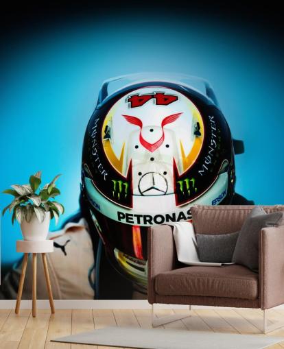 Close Up of Lewis Hamilton with Helmet Wallpaper