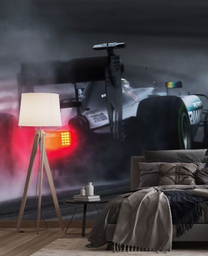 Papier Peint Voiture F1 Gris avec Fumée