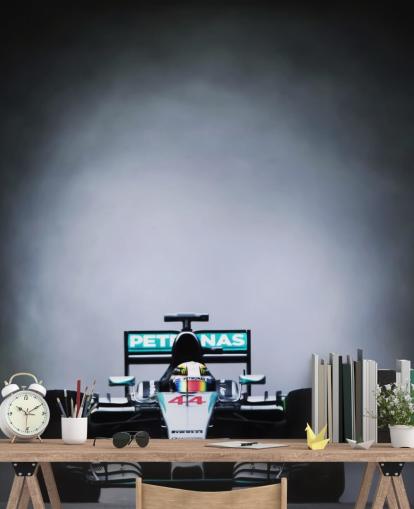 dark customizable formula 1 wallpaper mural called Lewis Hamilton Malaysia 2015 for bedrooms, home offices and man caves