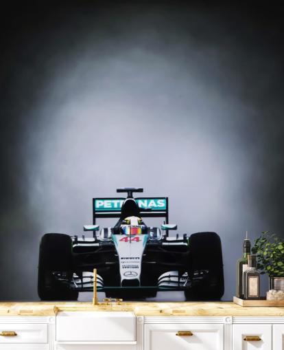 dark customizable formula 1 wallpaper mural called Lewis Hamilton Malaysia 2015 for bedrooms, home offices and man caves