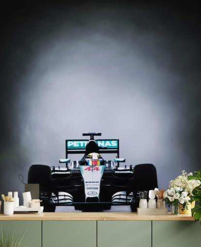 dark customizable formula 1 wallpaper mural called Lewis Hamilton Malaysia 2015 for bedrooms, home offices and man caves