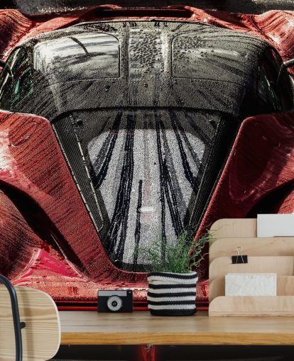 Rode sportwagen behang