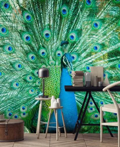 Retrato de pavão com penas para fora Mural 