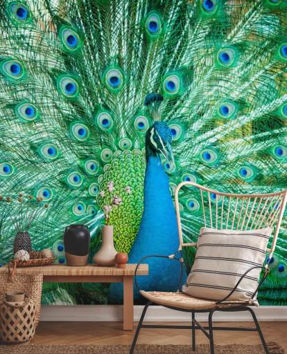 Mural Retrato de pavo real con plumas 