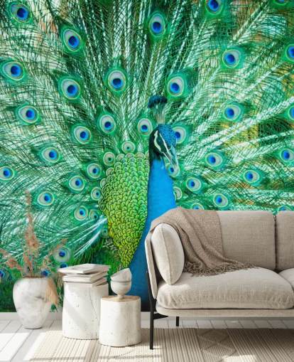 Mural Retrato de pavo real con plumas 